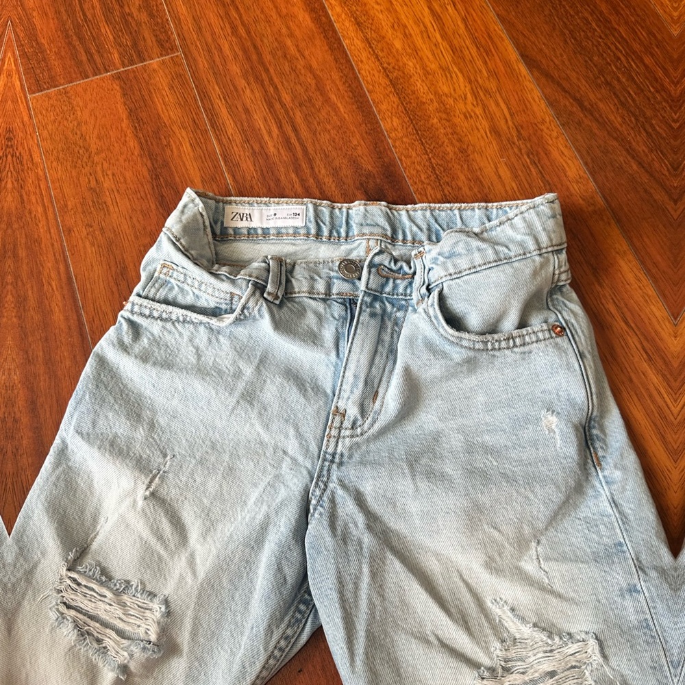 Zara Light Blue Ripped Denim Pants